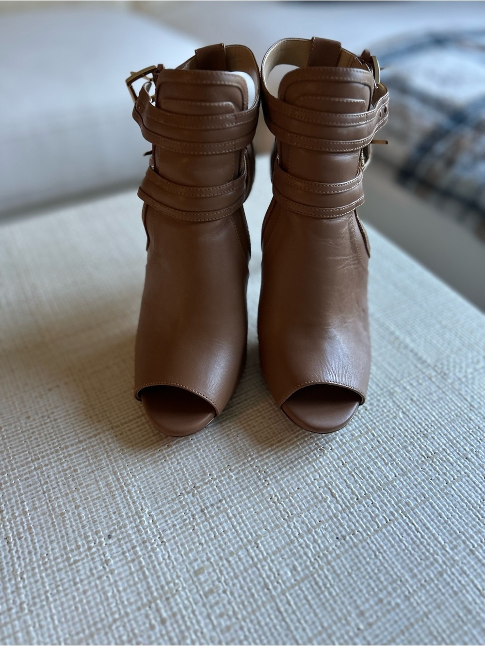 Michael Kors Tan Leather Peep-Toe Ankle Booties